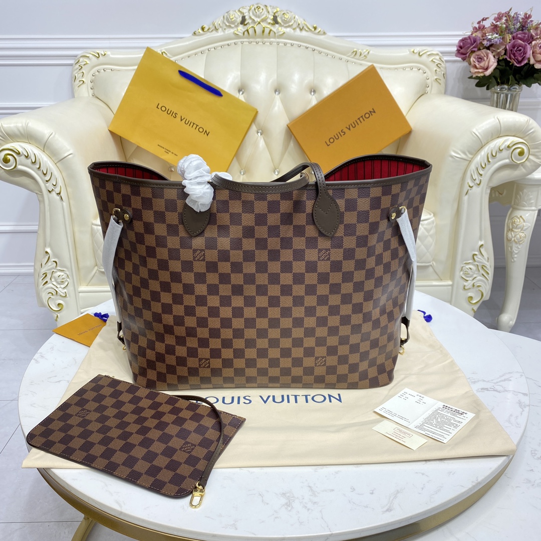 Louis Vuitton NEVERFULL GM Damier Azur Handbag N41357 Cerise Red